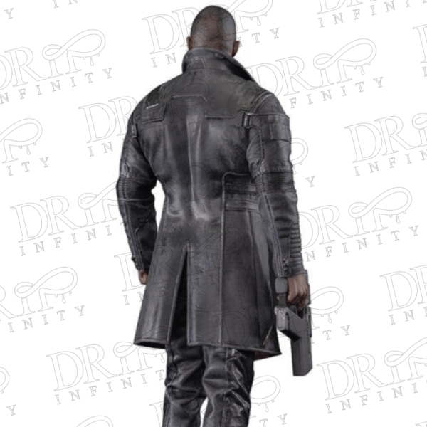 DRIP INFINITY: Idris Elba Cyberpunk 2077 Phantom Liberty Solomon Reed Black Leather Coat (Back)