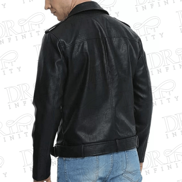 DRIP INFINITY: Men’s Asymmetric Motorcycle Leather Jacket (Back)
