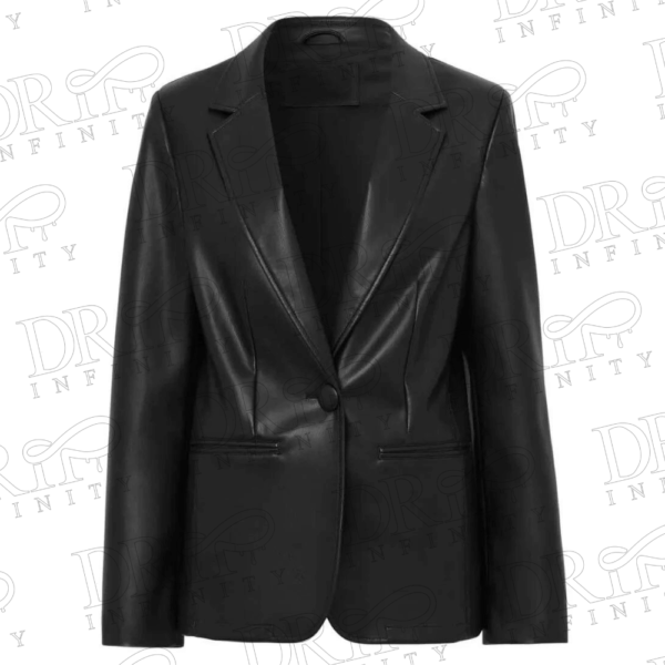 DRIP INFINITY: Women's One Button Black Leather Fitted Blazer