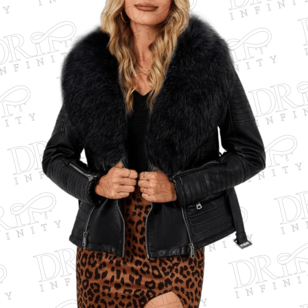 DRIP INFINITY: Women’s Sherpa-Lined Removable Fur Collar Leather Jacket
