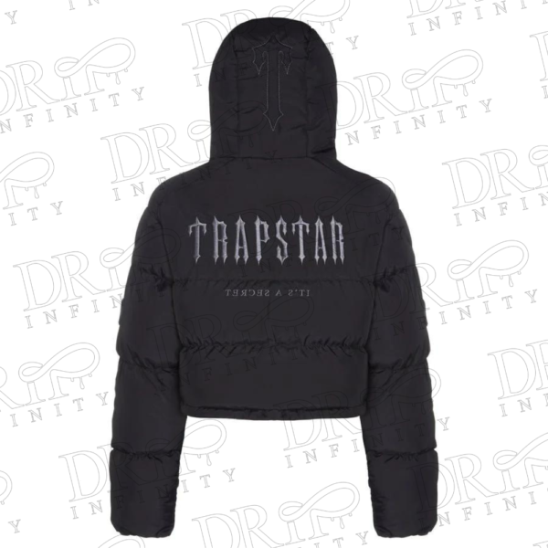 DRIP INFINITY: Women’s Trapstar Black Decoded 2022 Hooded Puffer Jacket (Back)