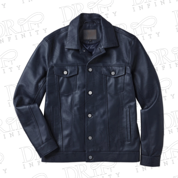 DRIP INFINITY: Roberto Genuine Blue Leather Trucker Jacket