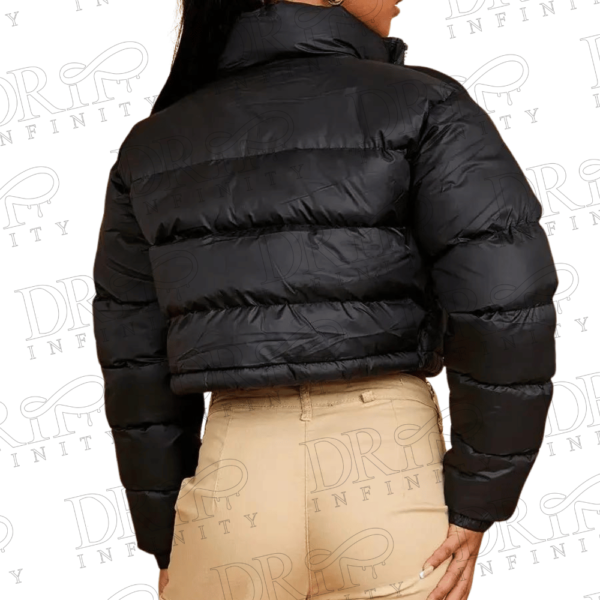 DRIP INFINITY: Women's Black Cropped NYC Logo Puffer Jacket (Back)