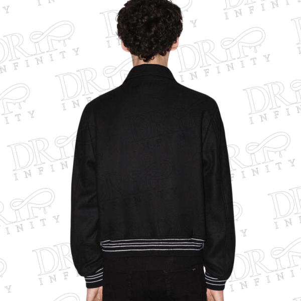 DRIP INFINITY: Men's Black Bones Wool Varsity Jacket (Back)