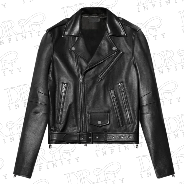 DRIP INFINITY: Men's Asymmetrical Style Black Leather Jacket