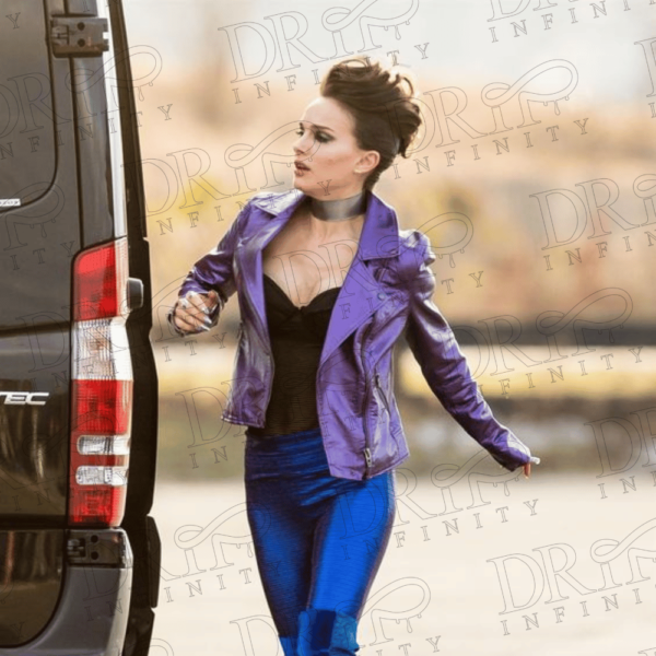DRIP INFINITY: Vox Lux Celeste Montgomery Purple Leather Jacket