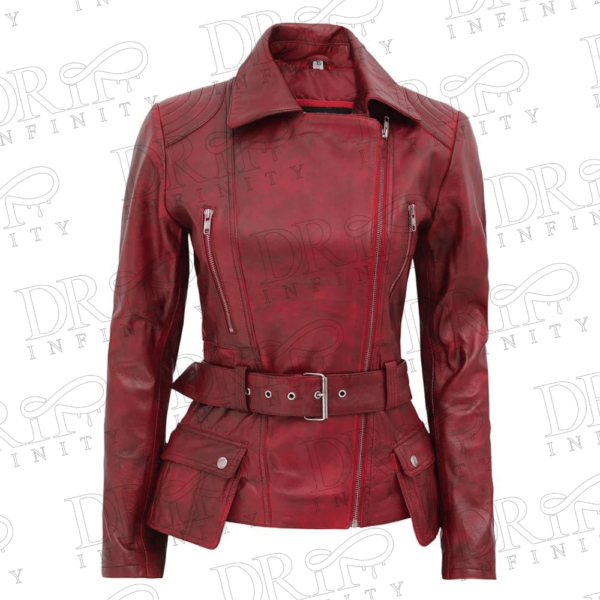 DRIP INFINITY: Women's Maroon Leather Biker Jacket