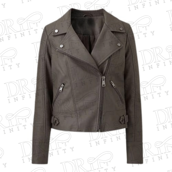 DRIP INFINITY: Women's Mid Grey Curve Biker Leather Jacket