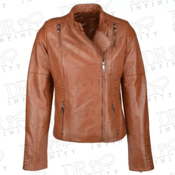 DRIP INFINITY: Women's Tan Biker Style Leather Jacket