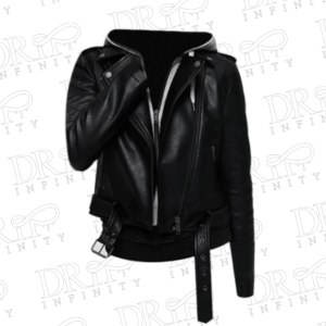 DRIP INFINITY: Women's Black Biker Hooded Leather Jacket