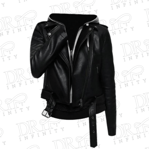 DRIP INFINITY: Women's Black Biker Hooded Leather Jacket