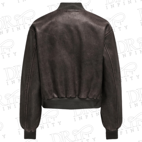 DRIP INFINITY: Women's Chestnut Brown Bomber Leather Jacket (Back)