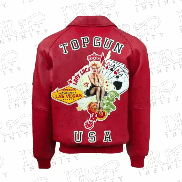 DRIP INFINITY: Top Gun Lady Lucky Red Bomber Jacket (Back)