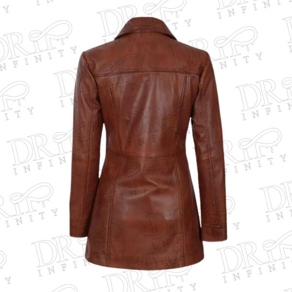 DRIP INFINITY: Women's Cognac 3/4 Length Leather Coat (Back)