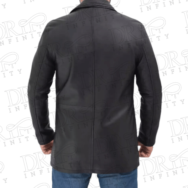 DRIP INFINITY: Men's Tall Three Quarter Length Black Leather Coat (Back)
