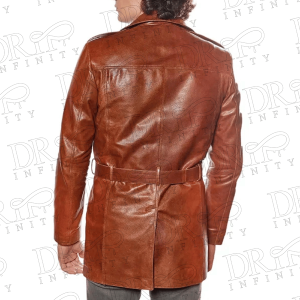 DRIP INFINITY: Men’s Tobacco Leather Trench Coat (Back)