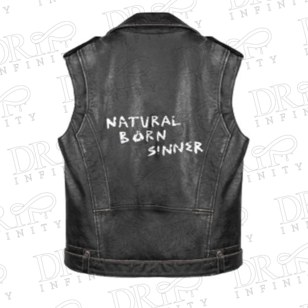 DRIP INFINITY: Black Zipper Leather Vest (Back)