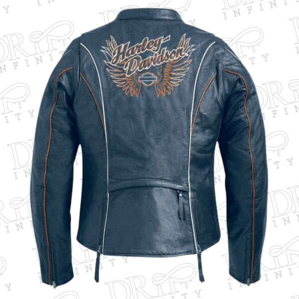 DRIP INFINITY: Harley Davidson Women's Juneau Embroidered Wing Sleeve Leather Jacket (Back)