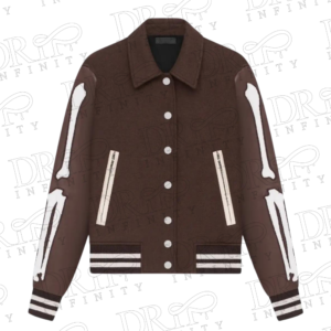 DRIP INFINITY: Women's Chocolate Brown Bones Varsity Jacket 