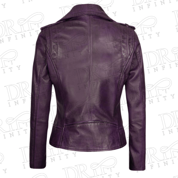 DRIP INFINITY: Women’s Motorcycle Purple Leather Jacket (Back)