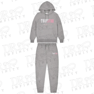 DRIP INFINITY: Men's Grey & Pink Decoded Chenille Hooded Tracksuit