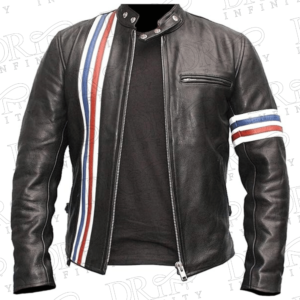 DRIP INFINITY: Men’s Vintage Cafe Racer American Star USA Flag Biker Leather Jacket