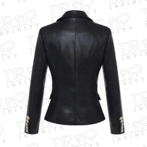 DRIP INFINITY: Women's Double Breasted Black Leather Blazer (Back)