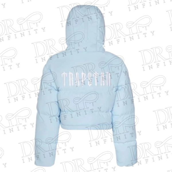DRIP INFINITY: Women’s Ice Blue Trapstar Decoded 2022 Hooded Puffer Jacket (Back)