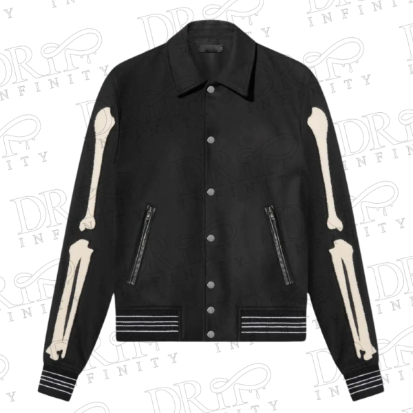 DRIP INFINITY: Men's Black Bones Wool Varsity Jacket