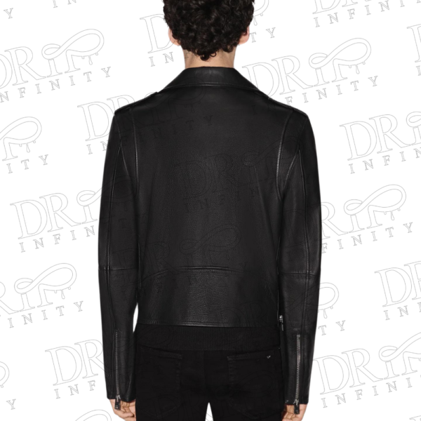 DRIP INFINITY: Men's Asymmetrical Style Black Leather Jacket (Back)