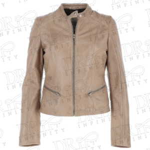 DRIP INFINITY: Women's Ivory Biker Leather Jacket