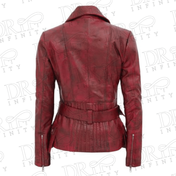 DRIP INFINITY: Women's Maroon Leather Biker Jacket (Back)