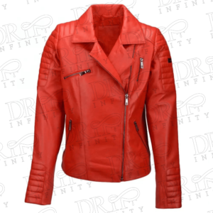 DRIP INFINITY: Women's Red Leather Biker Jacket