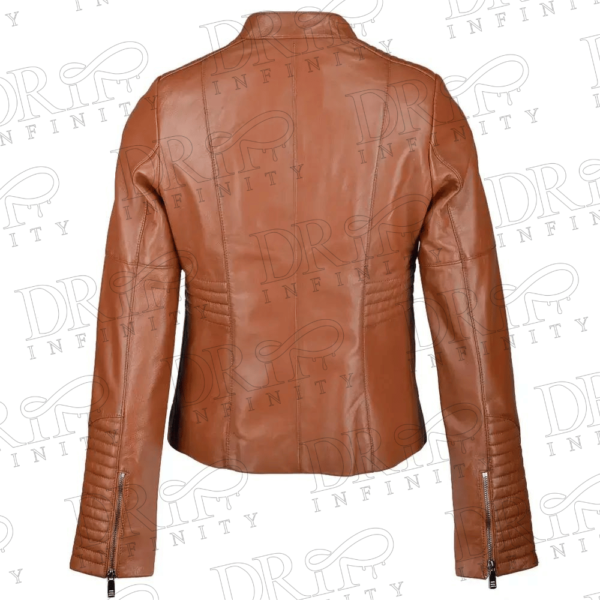 DRIP INFINITY: Women's Tan Biker Style Leather Jacket (Back)