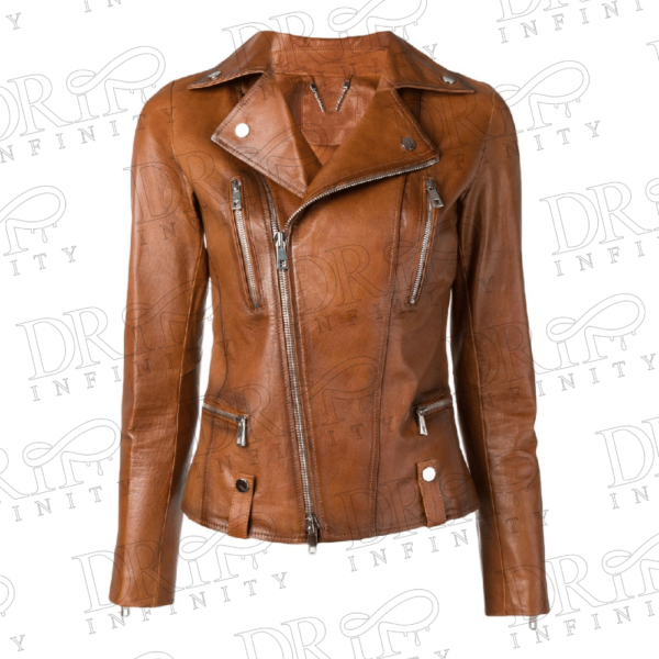 DRIP INFINITY: Women's Brown Waxed Leather Biker Jacket