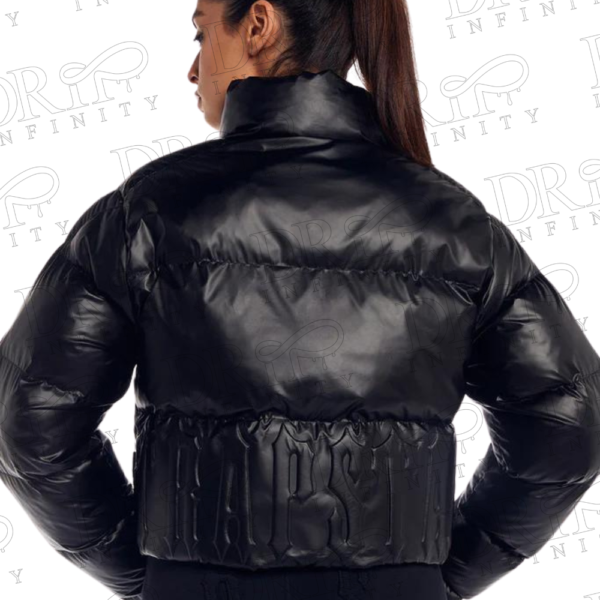 DRIP INFINITY: Women’s Matt Black Trapstar Irongate Embossed Puffer Jacket (Back)
