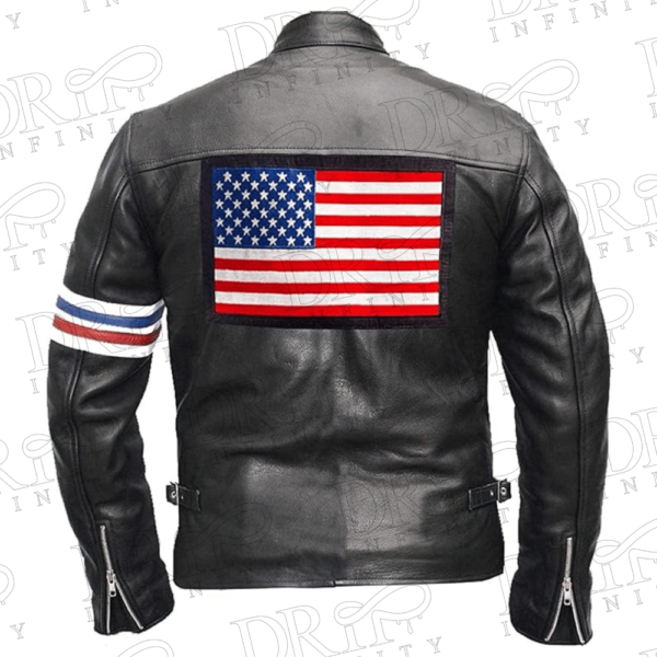 DRIP INFINITY: Men’s Vintage Cafe Racer American Star USA Flag Biker Leather Jacket (Back)