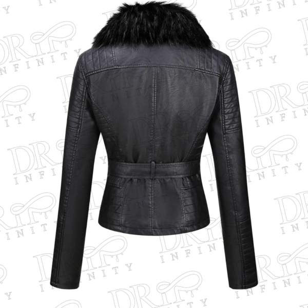 DRIP INFINITY: Women’s Sherpa-Lined Removable Fur Collar Leather Jacket (Back)
