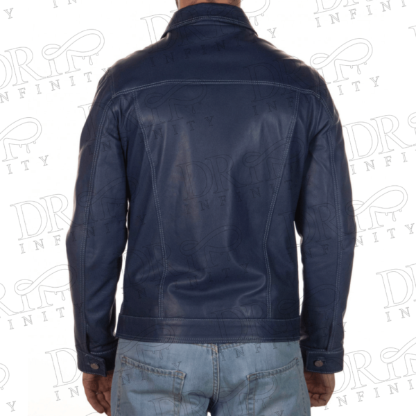 DRIP INFINITY: Roberto Genuine Blue Leather Trucker Jacket (Back)