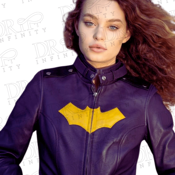 DRIP INFINITY: Women's Batgirl Purple Yellow Leather Jacket