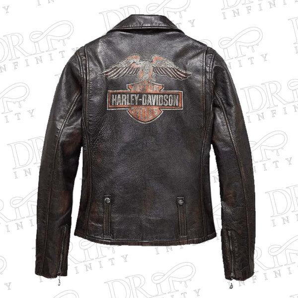DRIP INFINITY: Women’s Harley Davidson Distressed Leather Jacket (Back)