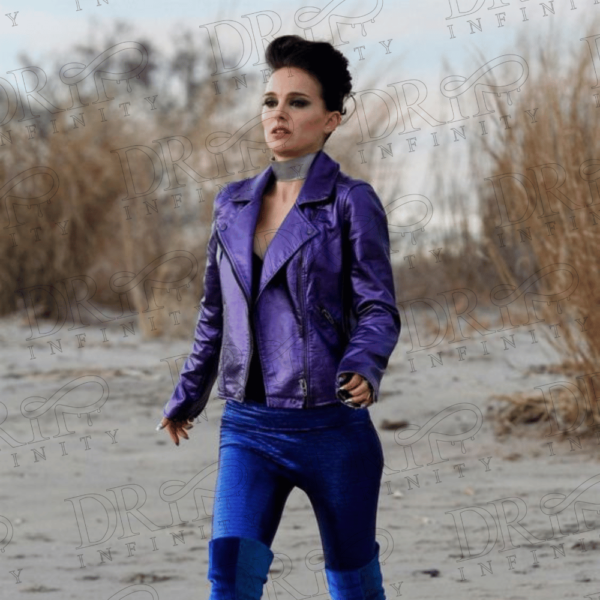DRIP INFINITY: Vox Lux Celeste Montgomery Purple Leather Jacket