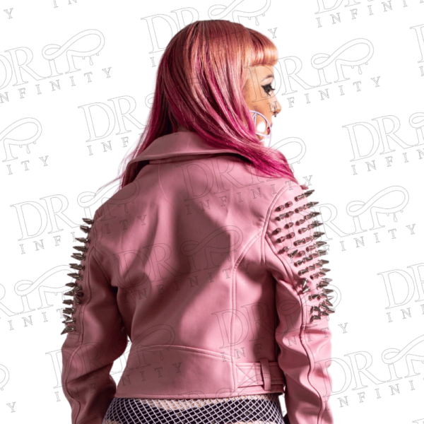DRIP INFINITY: Women's Pink Studded Rock Steam Punk Style Biker Jacket (Back)