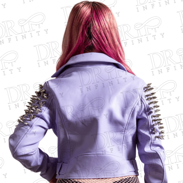 DRIP INFINITY: Women's Lilac Studded Rock Steam Punk Style Biker Jacket (back)