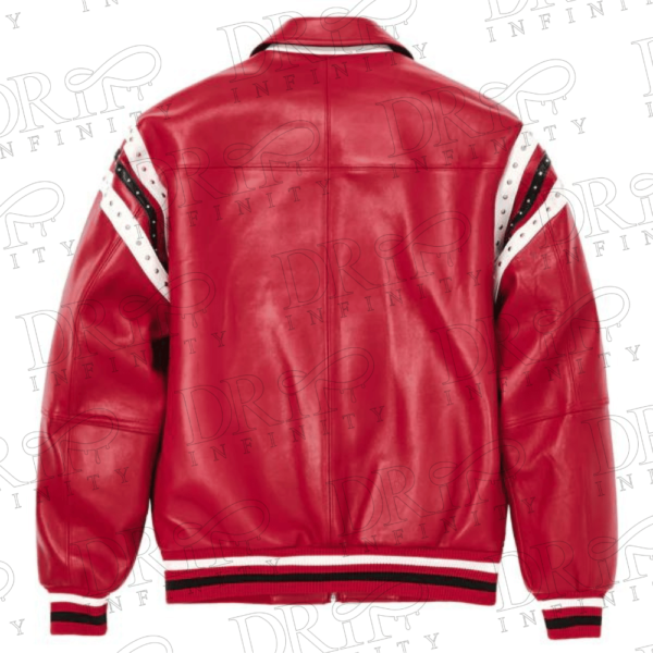 DRIP INFINITY: Pelle Pelle Encrusted Varsity Plush Red Varsity Jacket (Back)