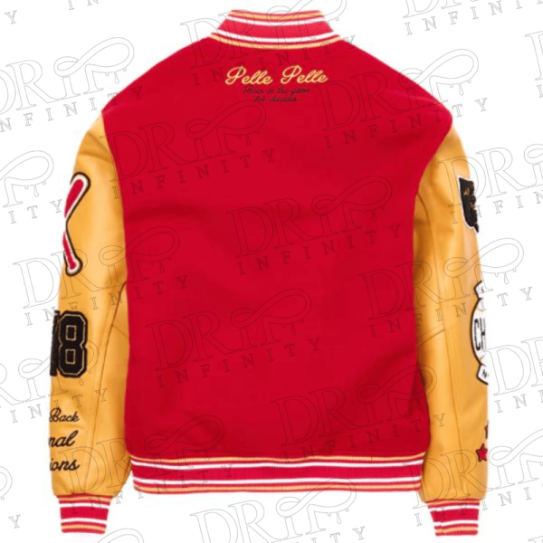 DRIP INFINITY: Pelle Pelle World Famous Red & Gold Varsity Jacket (Back)