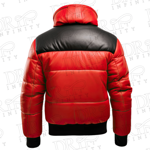 DRIP INFINITY: Men’s Red & Black Hooded Padded Puffer Jacket (Back)