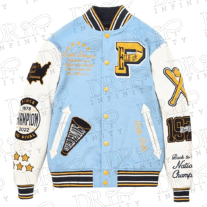 DRIP INFINITY: Pelle Pelle World Famous Blue Varsity Jacket