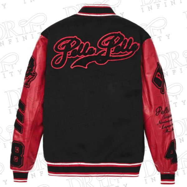 DRIP INFINITY: Pelle Pelle World Famous Black & Red Varsity Jacket (Back)
