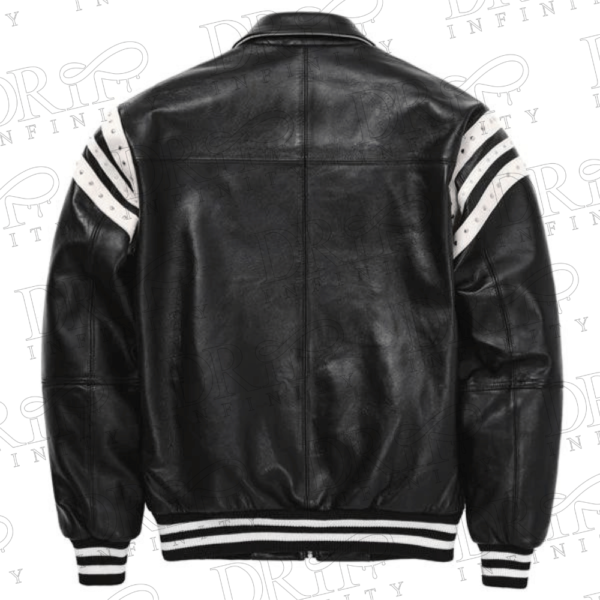 DRIP INFINITY: Pelle Pelle Encrusted Varsity Plush Black Jacket (Back)